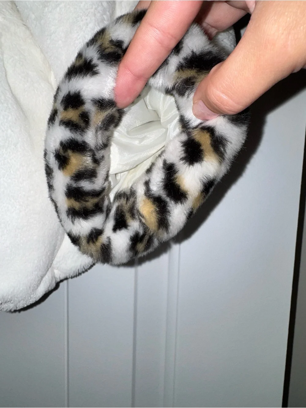Rothschild Cream Faux-Fur Hooded Coat with Leopard Trim
